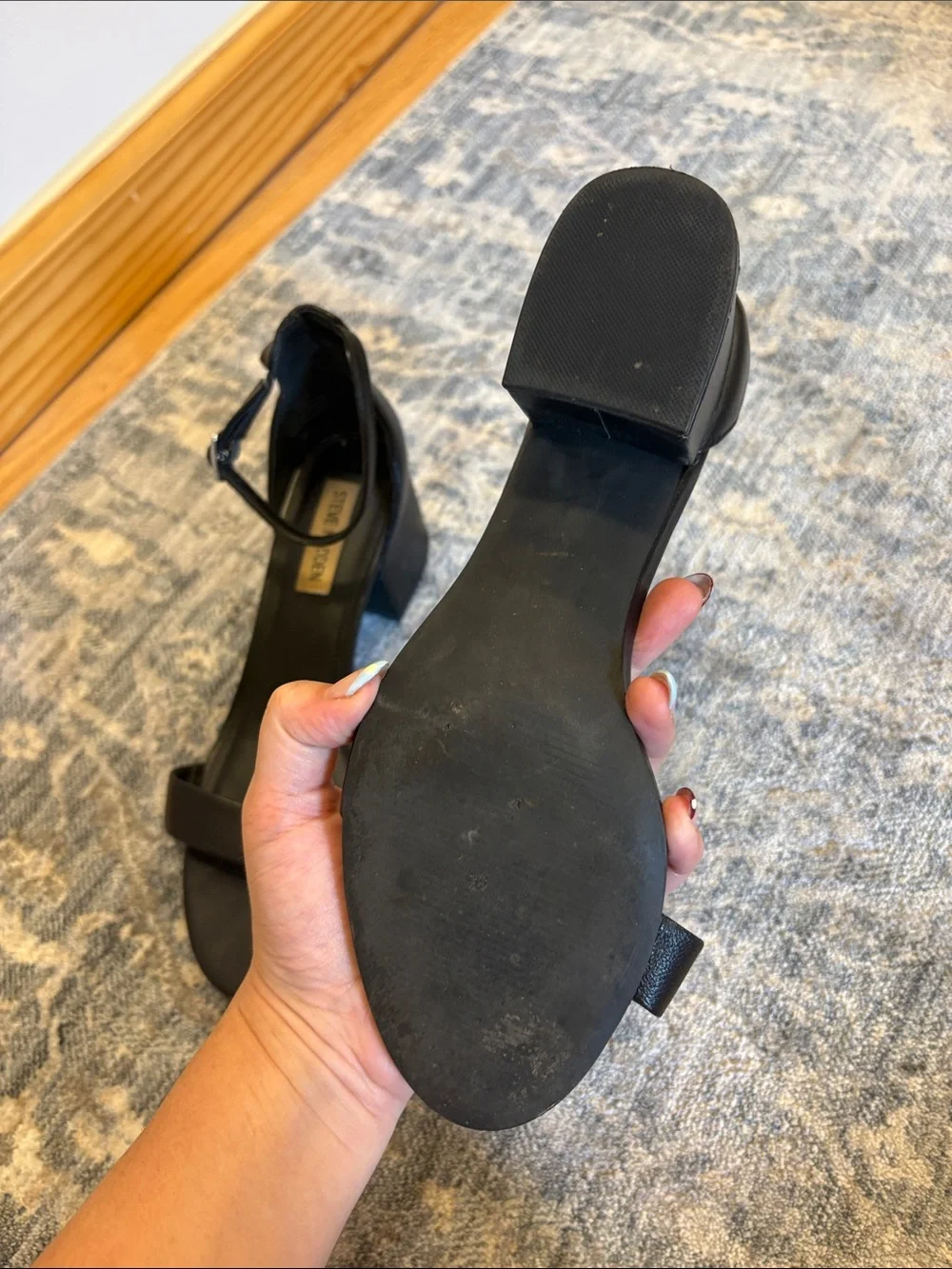 Steve Madden Black Ankle-Strap Block Heel Sandals